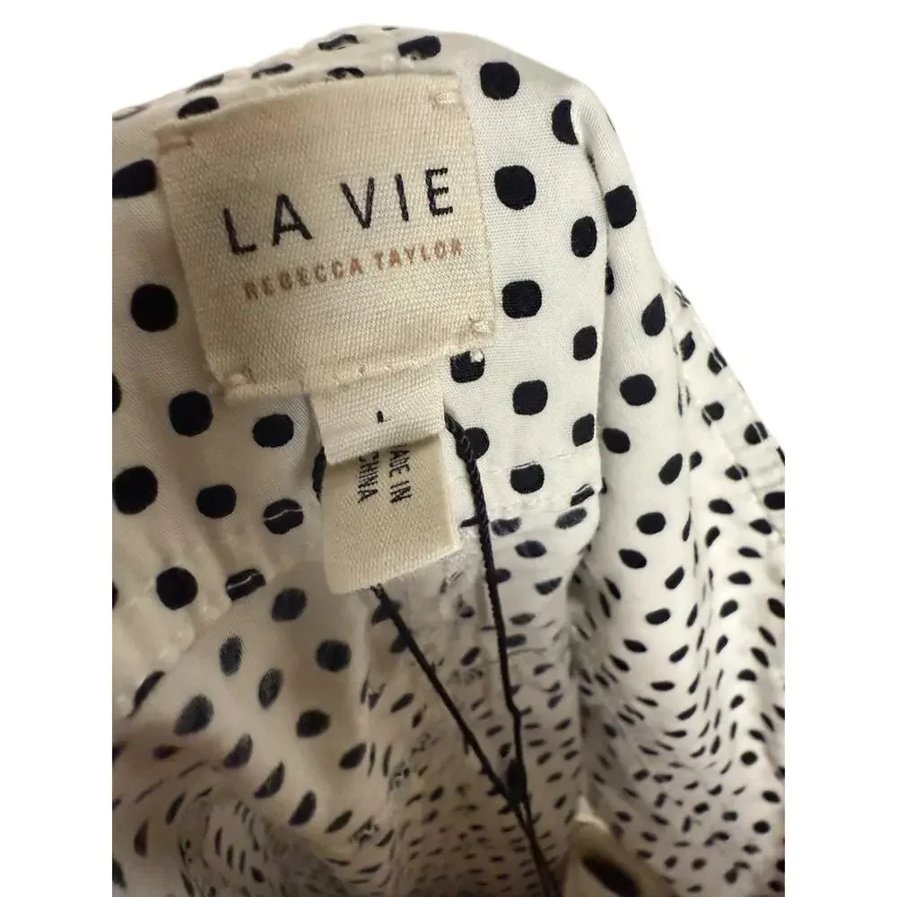 La Vie Rebecca Taylor Corinne White Black Polka Dot High Rise Tie Waist Shorts L